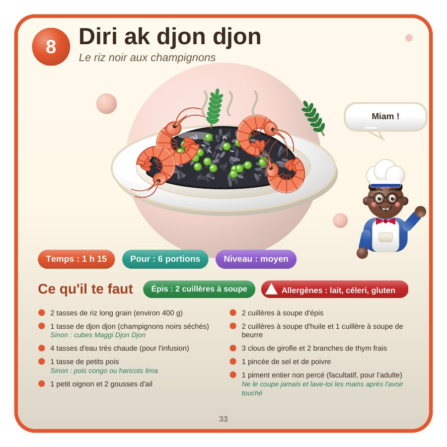 Ingrédients, temps, allergènes.
